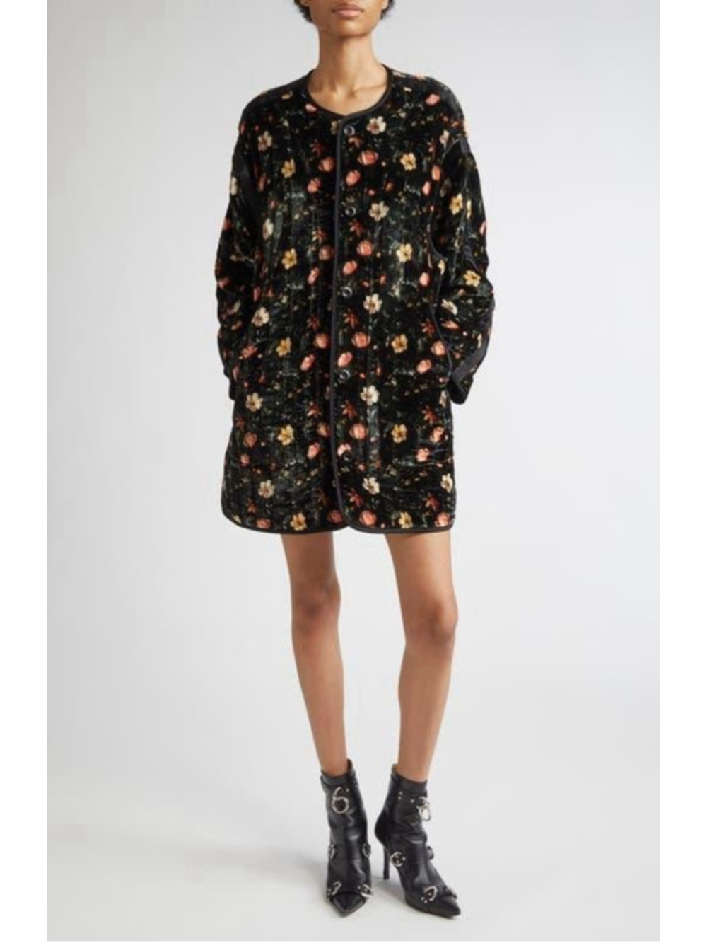 New R13 Padded Gothic Floral Velvet Liner Coat Large Multifloral Black Oversized - Picture 5 of 14